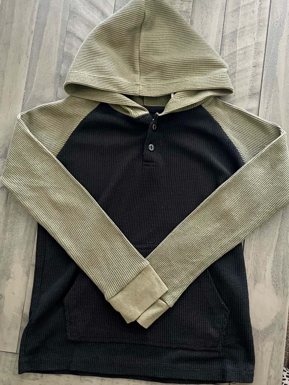 Tony Hawk Black and Olive Two-Tone Hooded Henley Sweatshirt